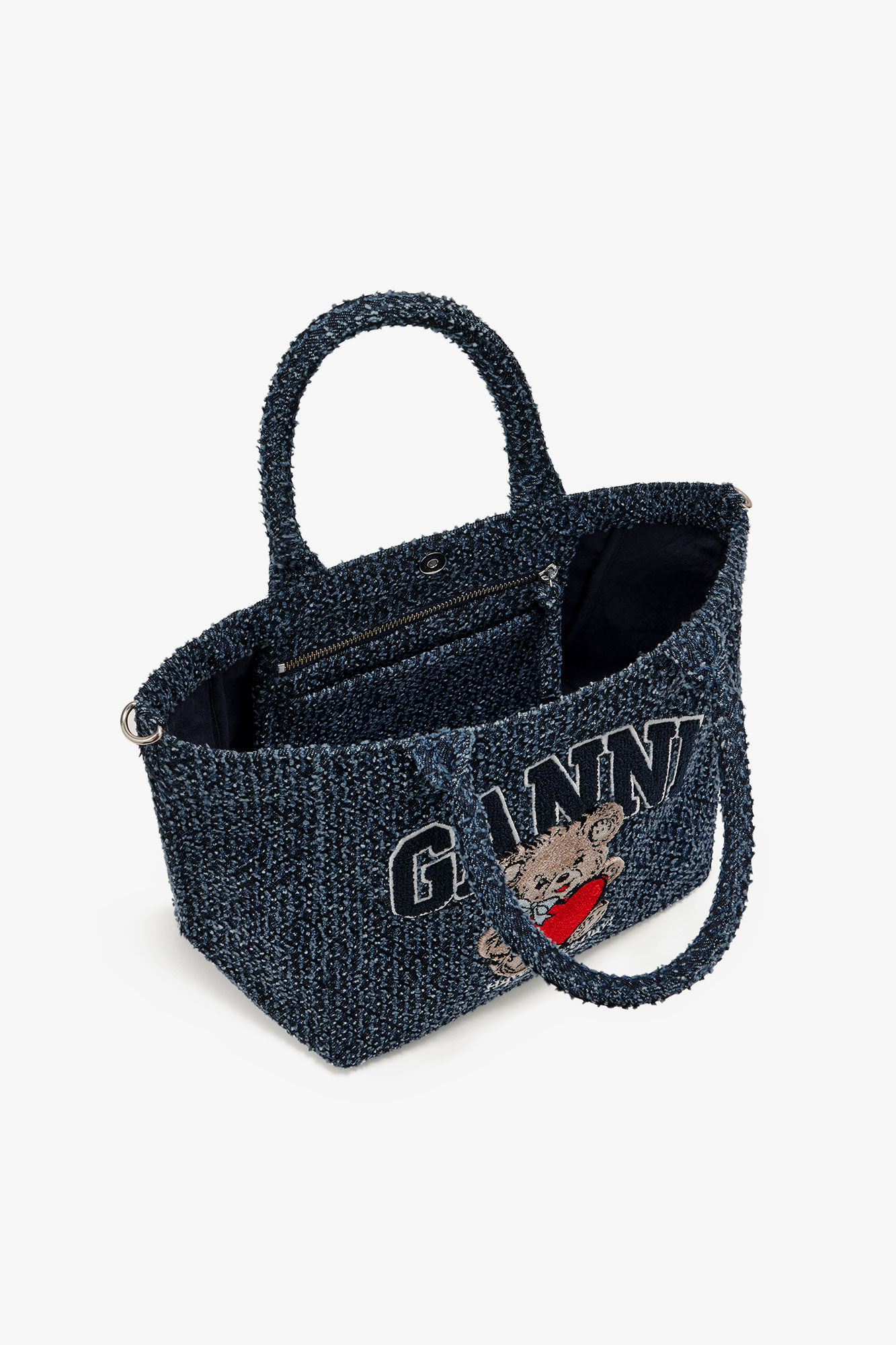 Rinse Tweed Denim Small Bear Tote | GANNI US