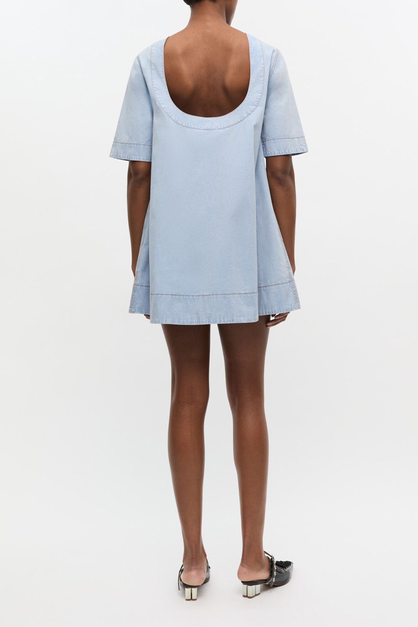 Light Blue A-line Mini Denim Dress, Organic Cotton, in colour Soft Chambray - 2 - GANNI