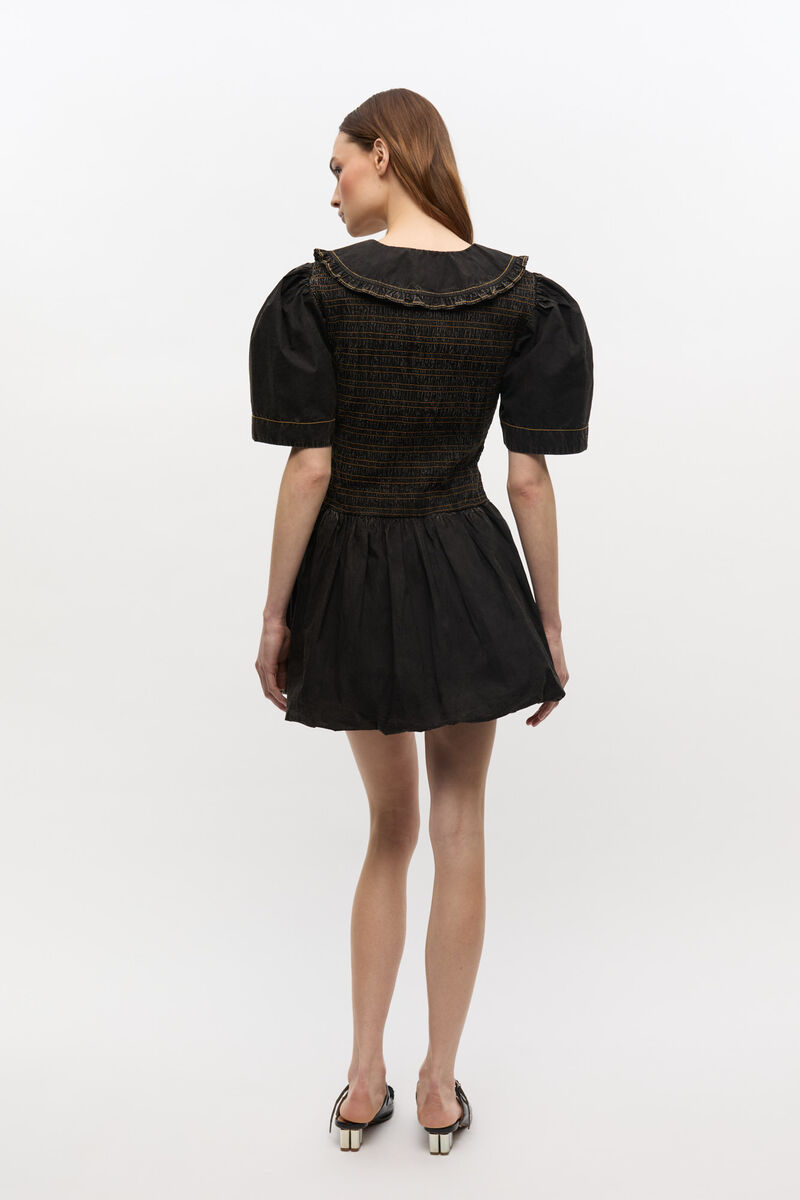 Svart, vasket smock-kjole, Cotton, in colour Black - 2 - GANNI