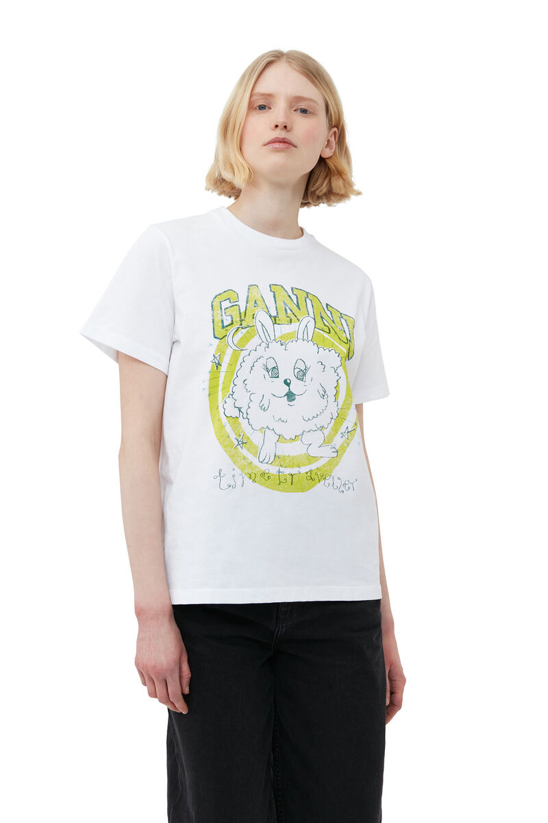 Relaxed Bunny T-shirt , Cotton, in colour Bright White - 4 - GANNI