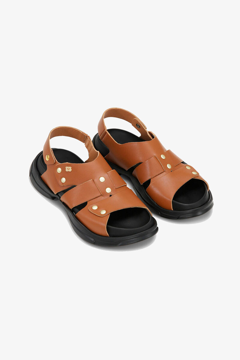 Brune letvægts EVA-sandaler med asymmetrisk design, Polyester, in colour Chocolate Fondant - 2 - GANNI