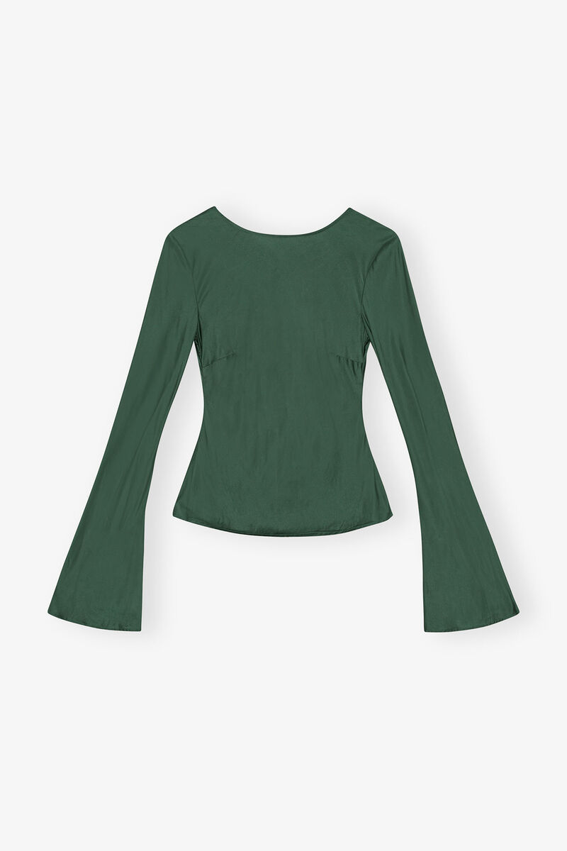 Green Satin Blouse, Elastane, in colour Pineneedle - 1 - GANNI