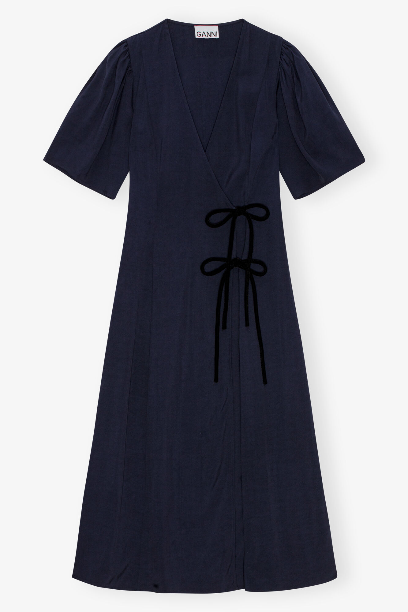 Navy Blue Viscose Twill Wrap Midi Dress, Viscose, in colour Sky Captain - 1 - GANNI