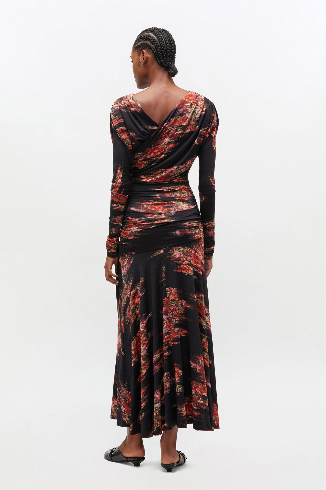 Floral Ruched Dress, Elastane, in colour Black - 2 - GANNI