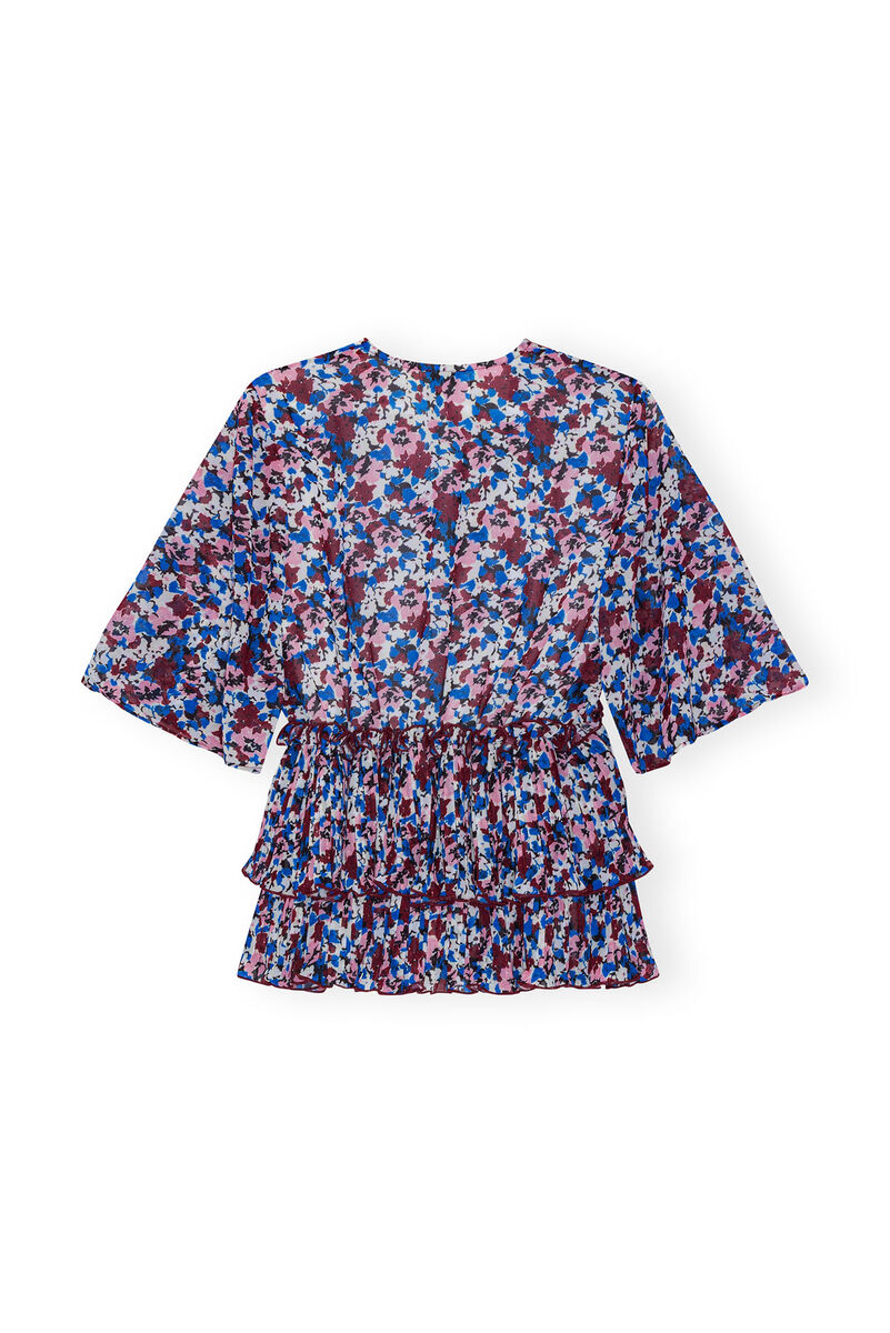 Multicolour Pleated Georgette V-neck Flounce Blouse, Recycled Polyester, in colour Multicolour - 2 - GANNI