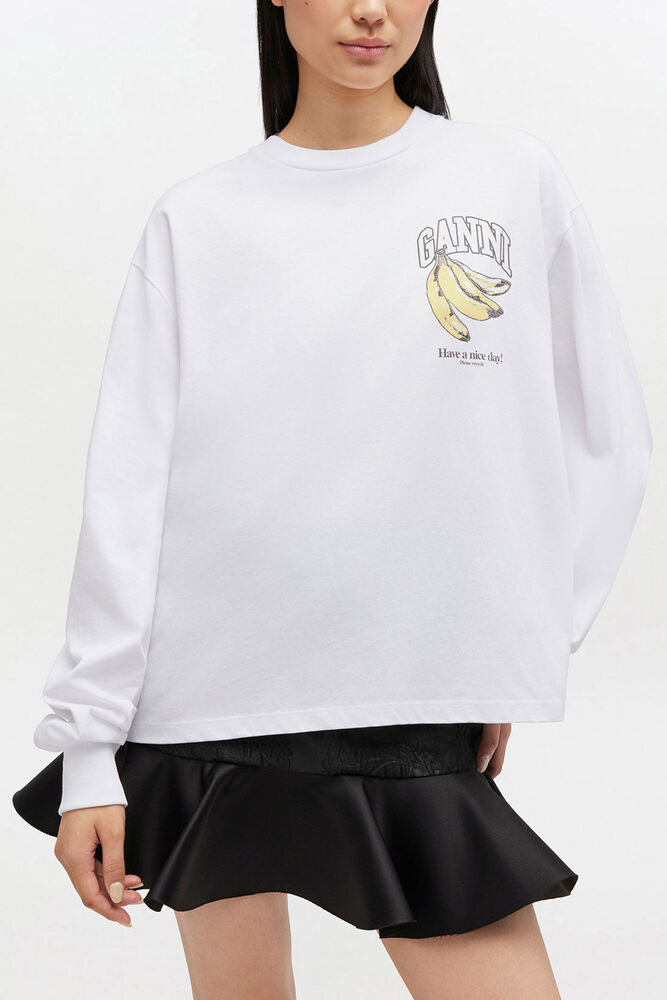Lang&aelig;rmet T-shirt med frugtprint, Bright White