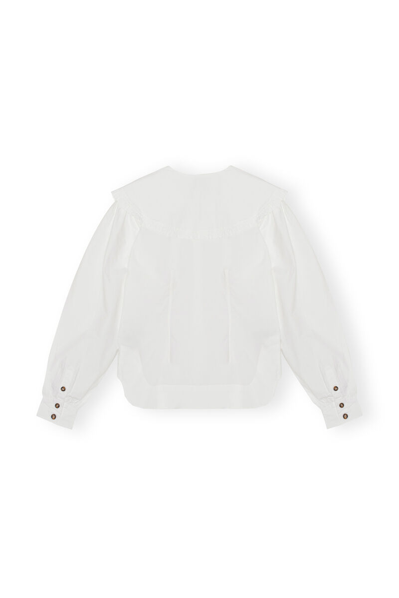 White Frill Collar Poplin Skjorte, Cotton, in colour Bright White - 2 - GANNI