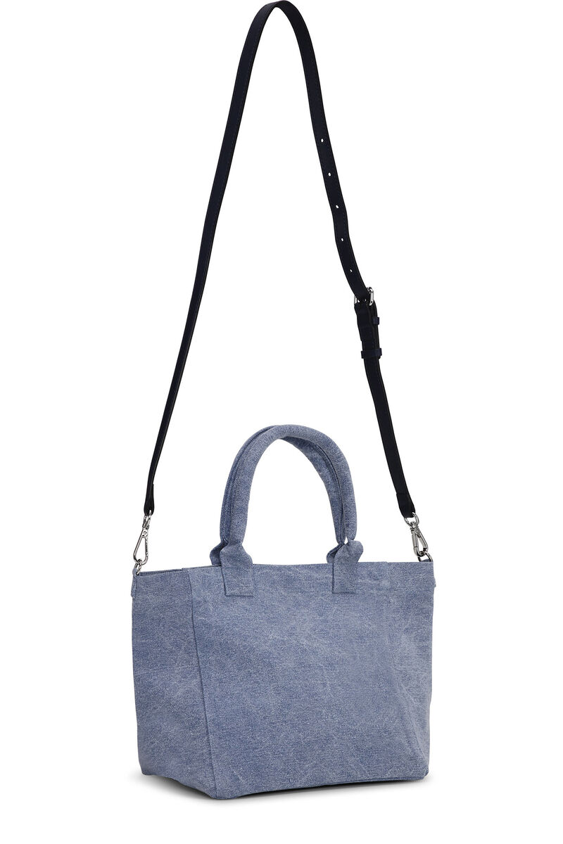 Washed Blue Small Shopper, Recycled Cotton, in colour Light Blue Vintage - 3 - GANNI
