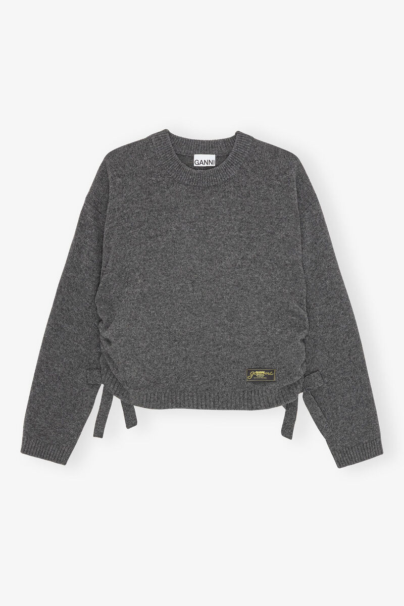 Dark Grey Mixed Wool Oversized Jumper, Recycled Wool, in colour Phantom - 1 - GANNI