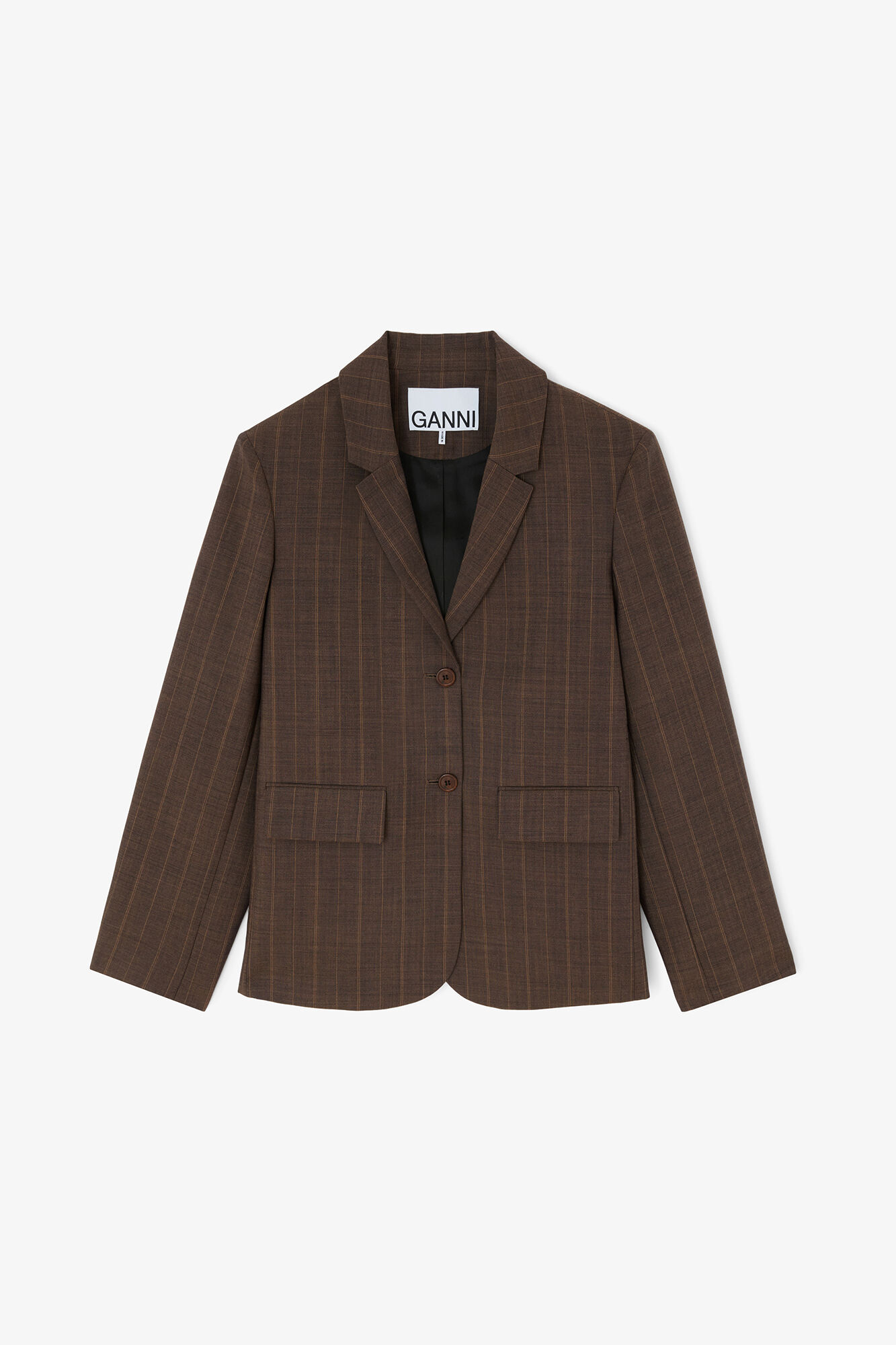 Blazer in Brown Pinstripe Wool, Wool, in colour Rain Drum - 1 - GANNI