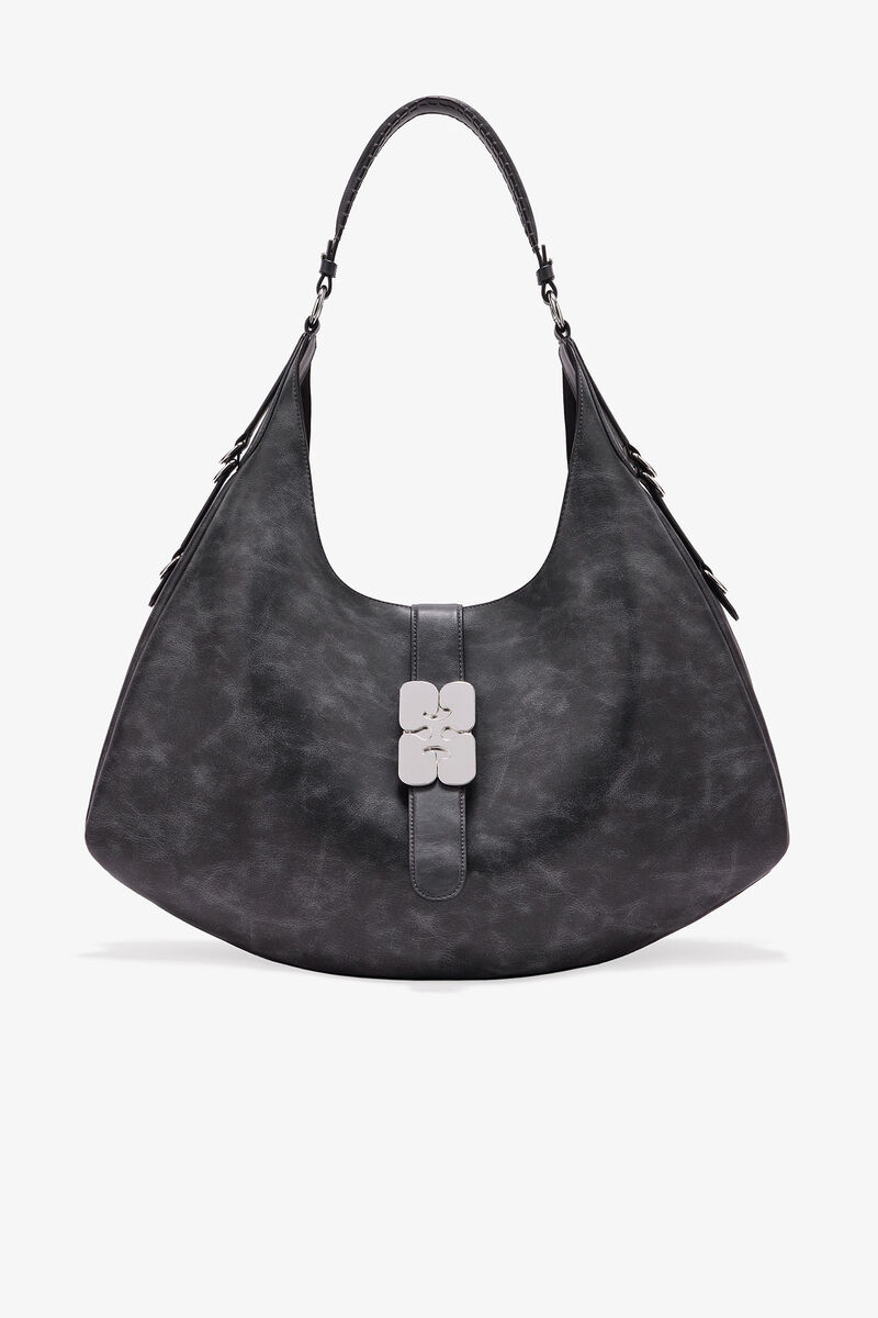 Dark Grey Large Kat Bag, Recycled Leather, in colour Ebony - 1 - GANNI