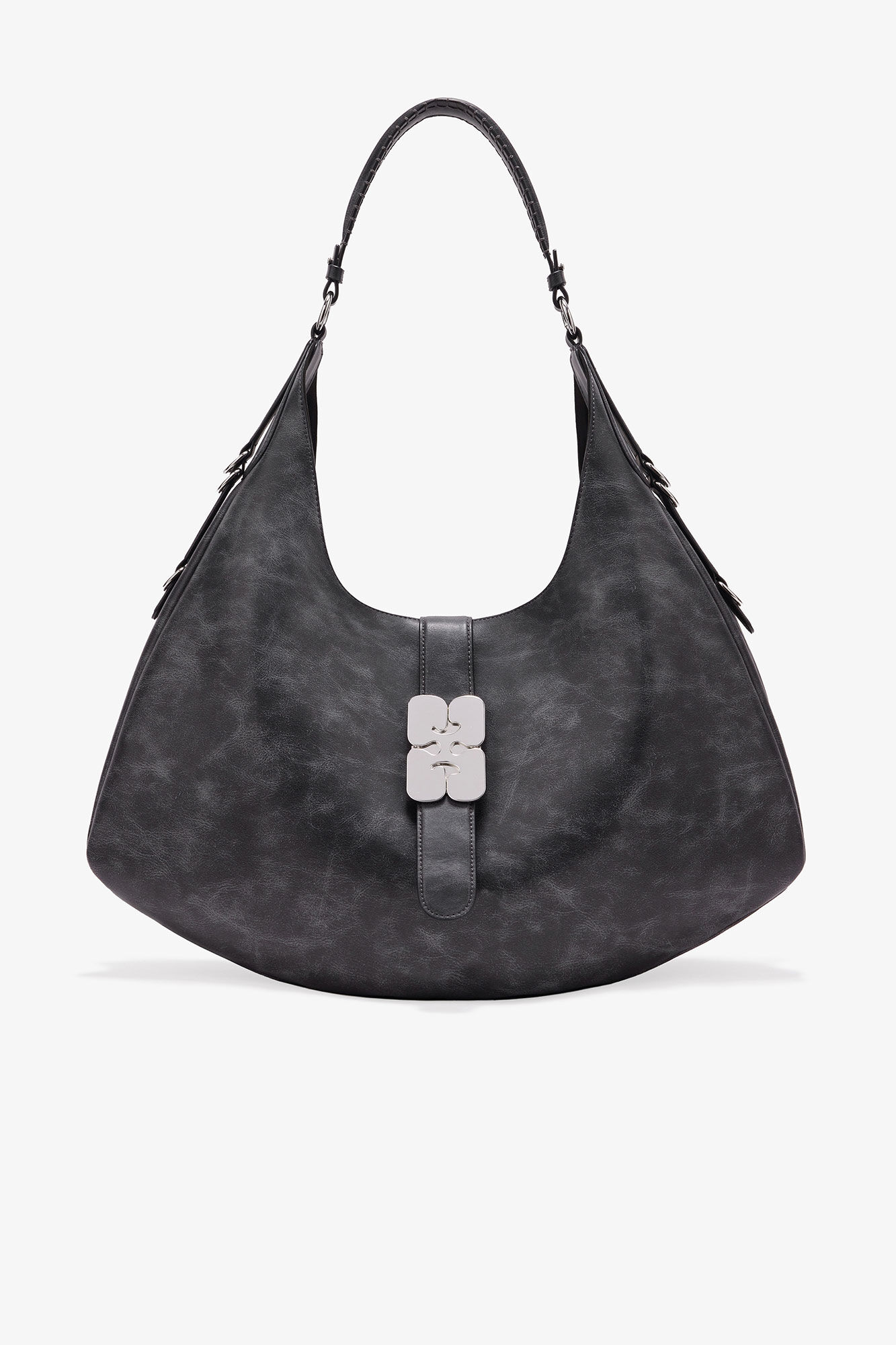 Dark Grey Large Kat Bag, Recycled Leather, in colour Ebony - 1 - GANNI