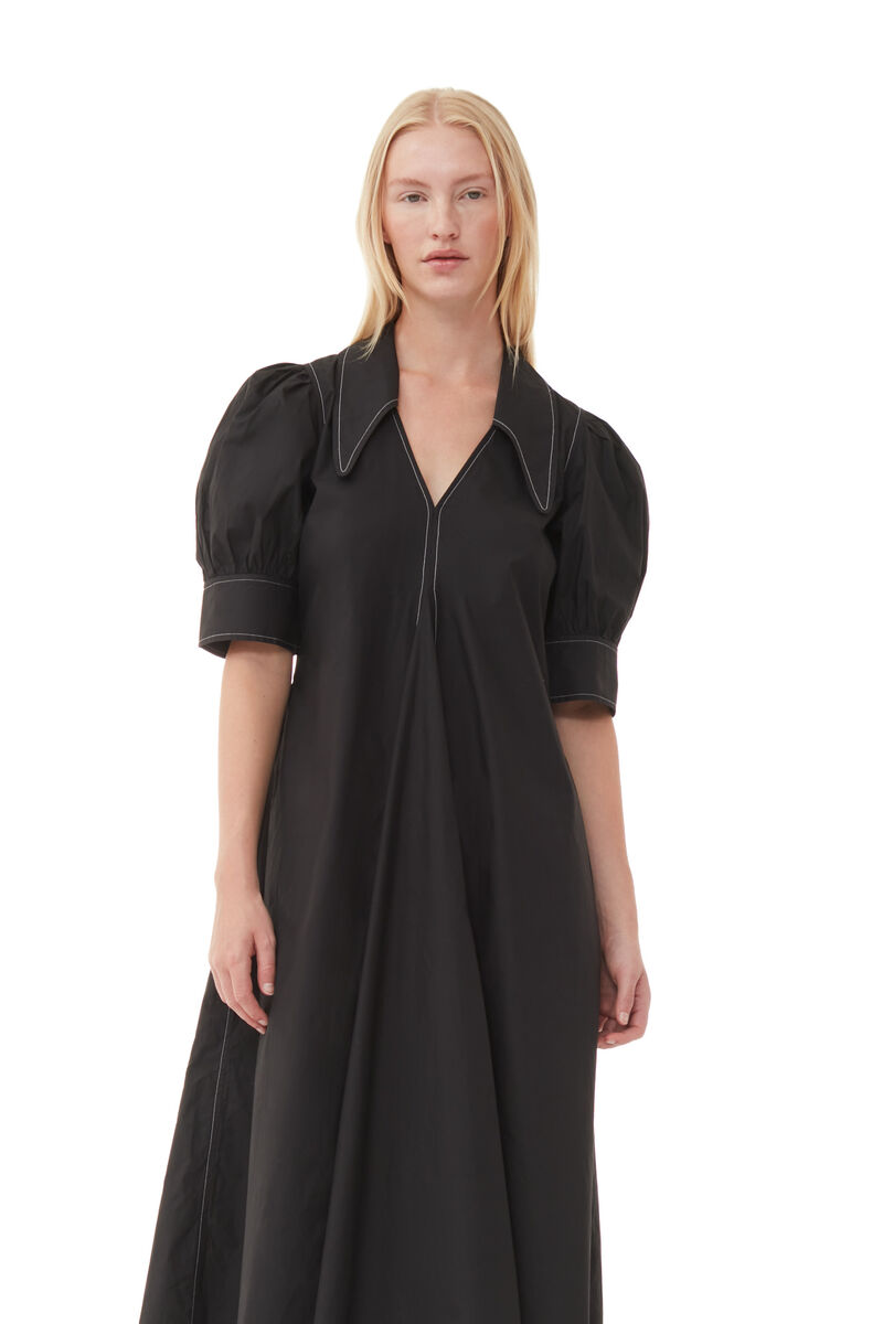 Midiklänning i poplin, Cotton, in colour Black - 2 - GANNI