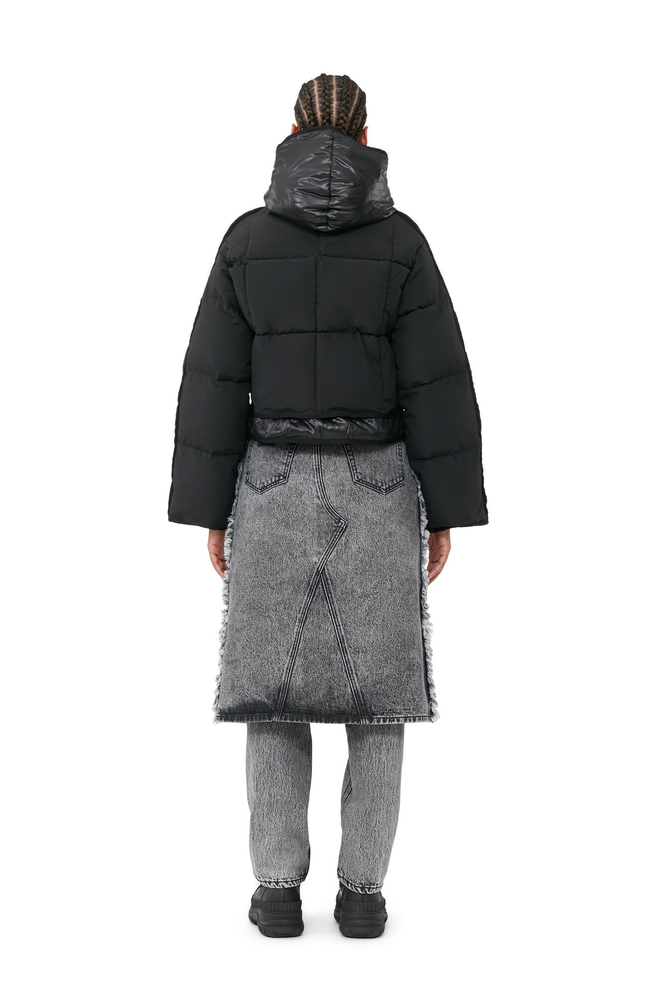 Snow Washed Denim Skirt Jeans, Cotton, in colour Black Washed - 3 - GANNI