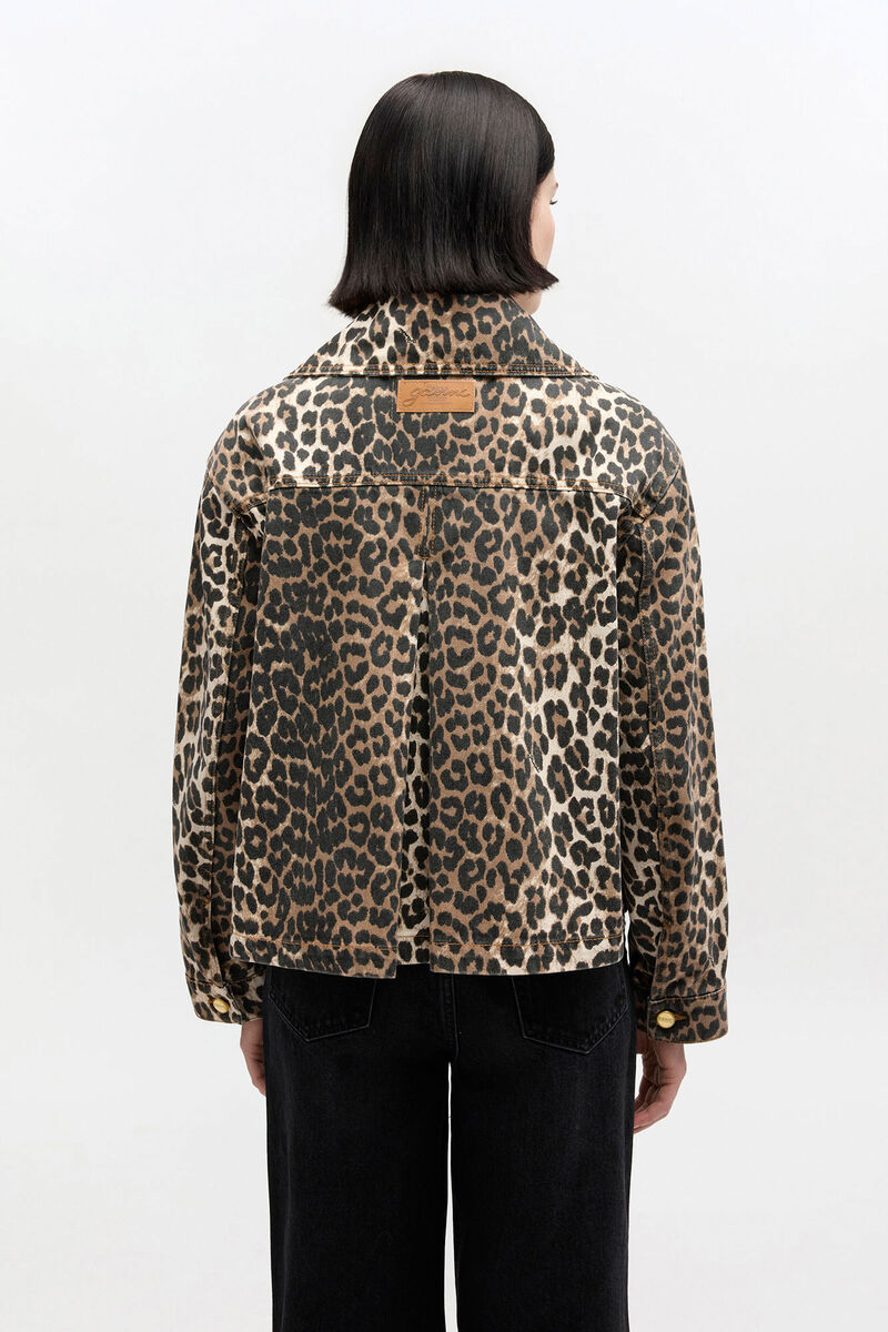 Leopard Denim Jacket, Organic Cotton, in colour Almond Milk - 3 - GANNI