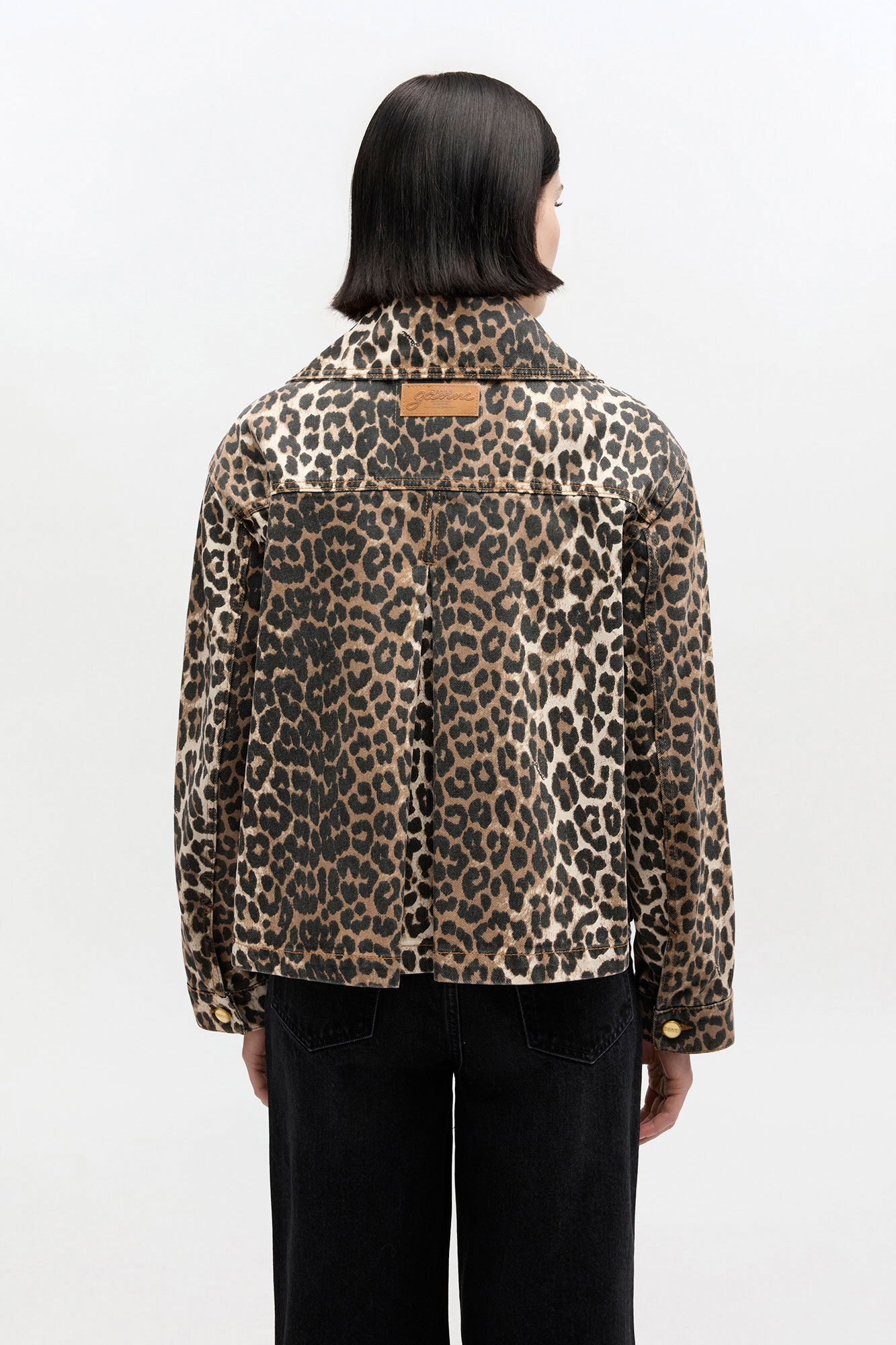 Leopard Denim Jacket, Organic Cotton, in colour Almond Milk - 3 - GANNI