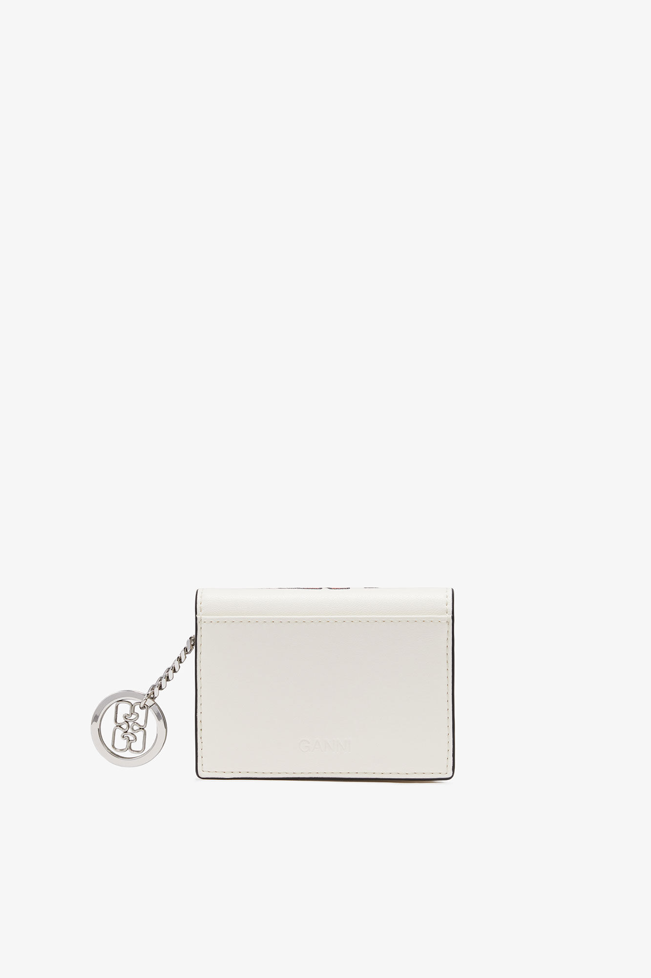 GANNI Card Holder With Flap and Cat, Polyester, in colour Egret - 2 - GANNI