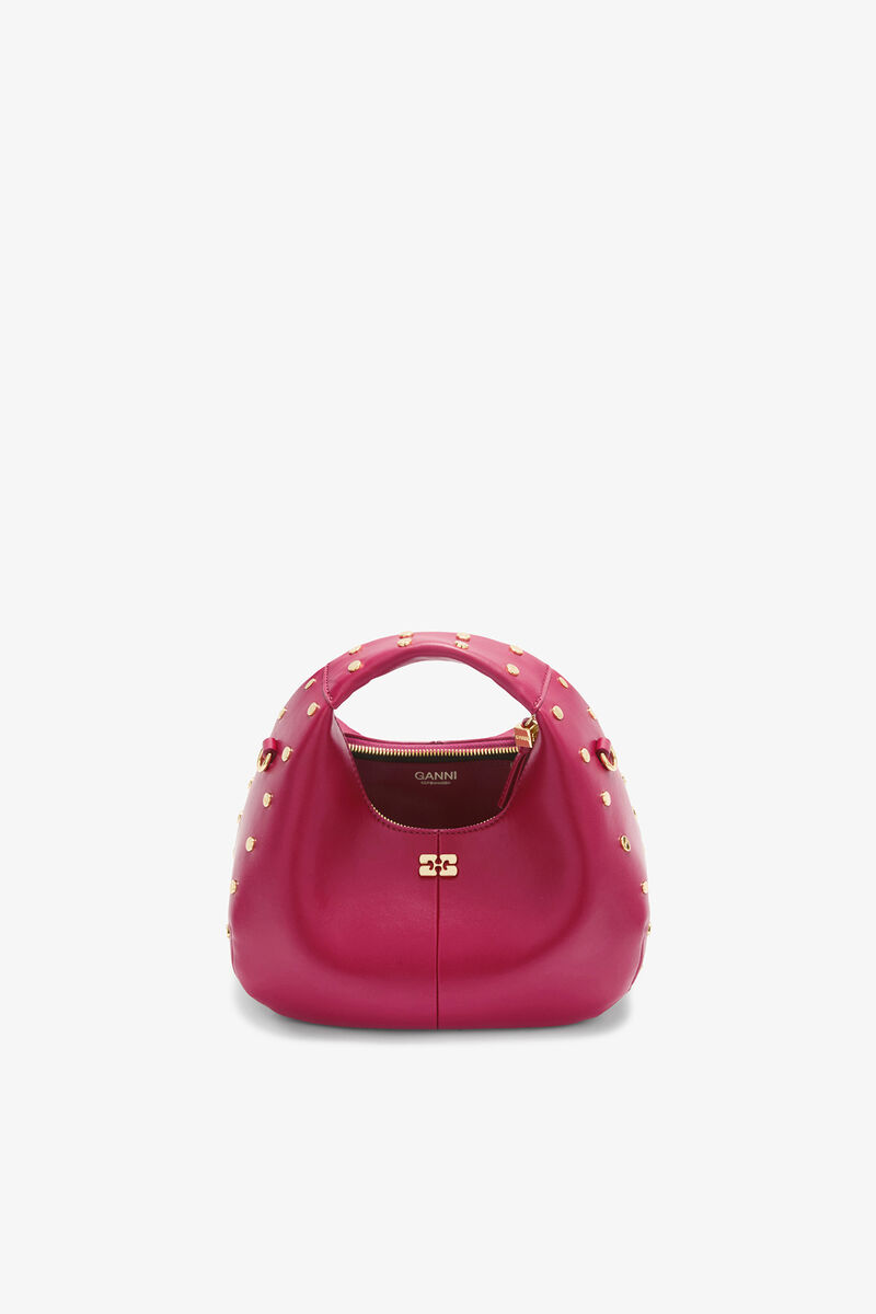 スタッズ付き レッド Mini Hobo バッグ, Recycled Leather, in colour Persian Red - 3 - GANNI