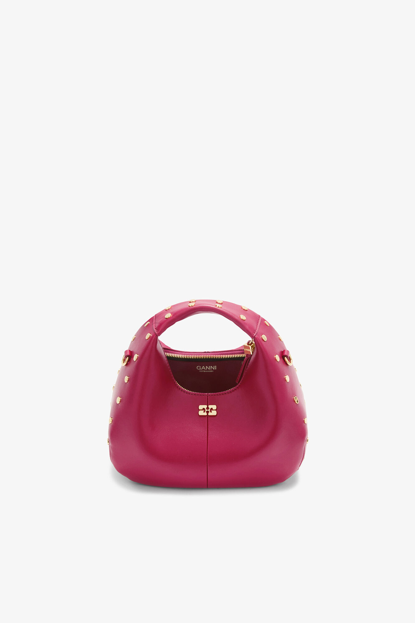 スタッズ付き レッド Mini Hobo バッグ, Recycled Leather, in colour Persian Red - 3 - GANNI