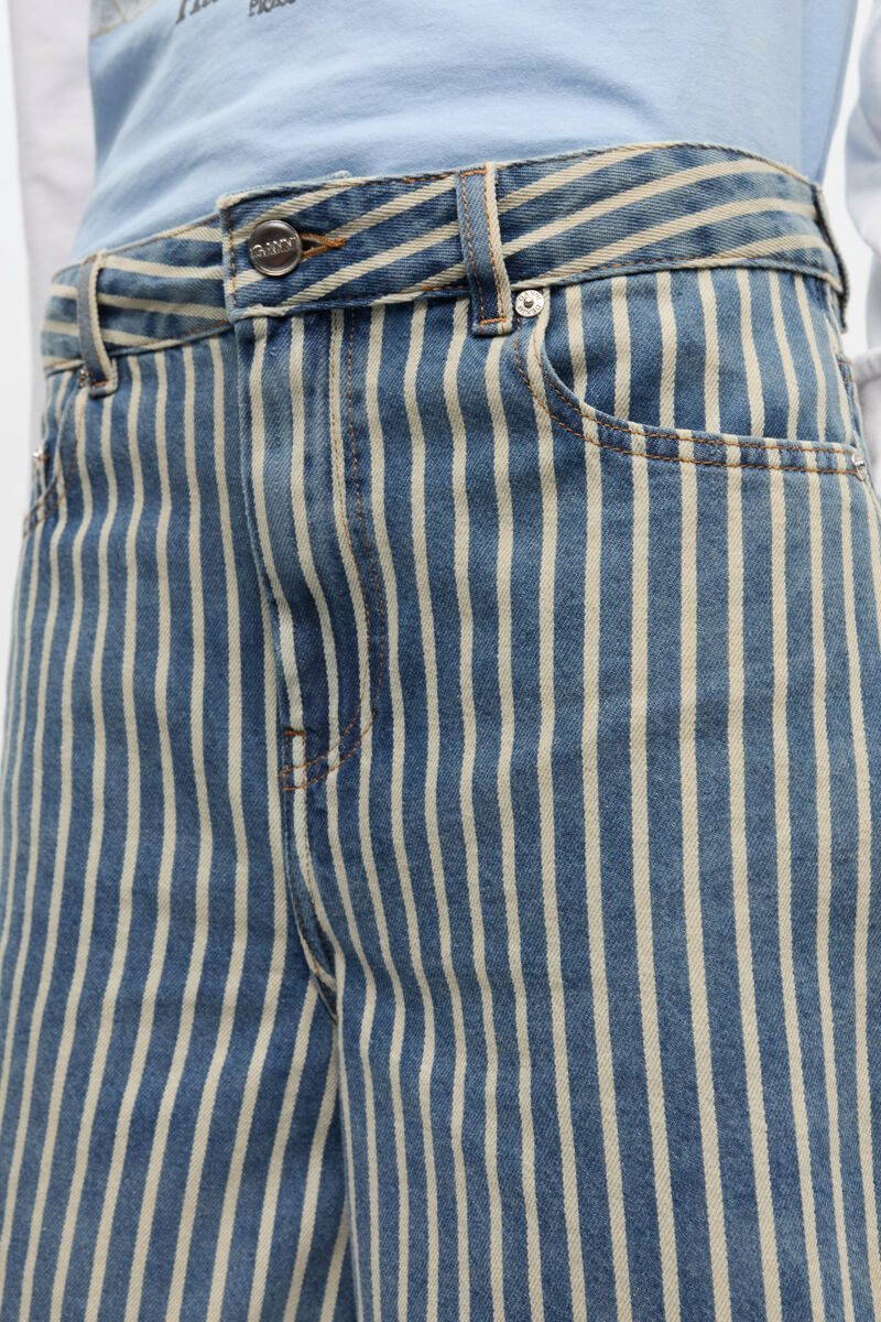 Short rayé en jean, Cotton, in colour Soft Chambray - 4 - GANNI