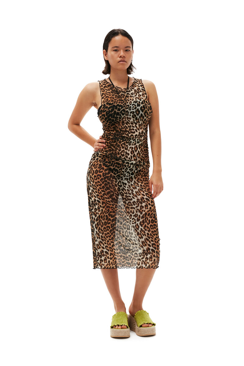 Mesh Cover Up Sleeveless Dress, Recycled Nylon, in colour Leopard - 1 - GANNI