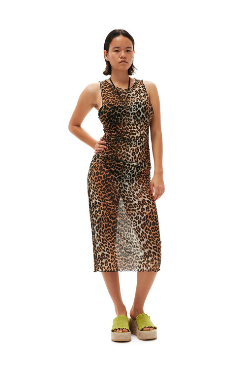 가니 원피스 GANNI Mesh Cover Up Sleeveless Dress,Leopard