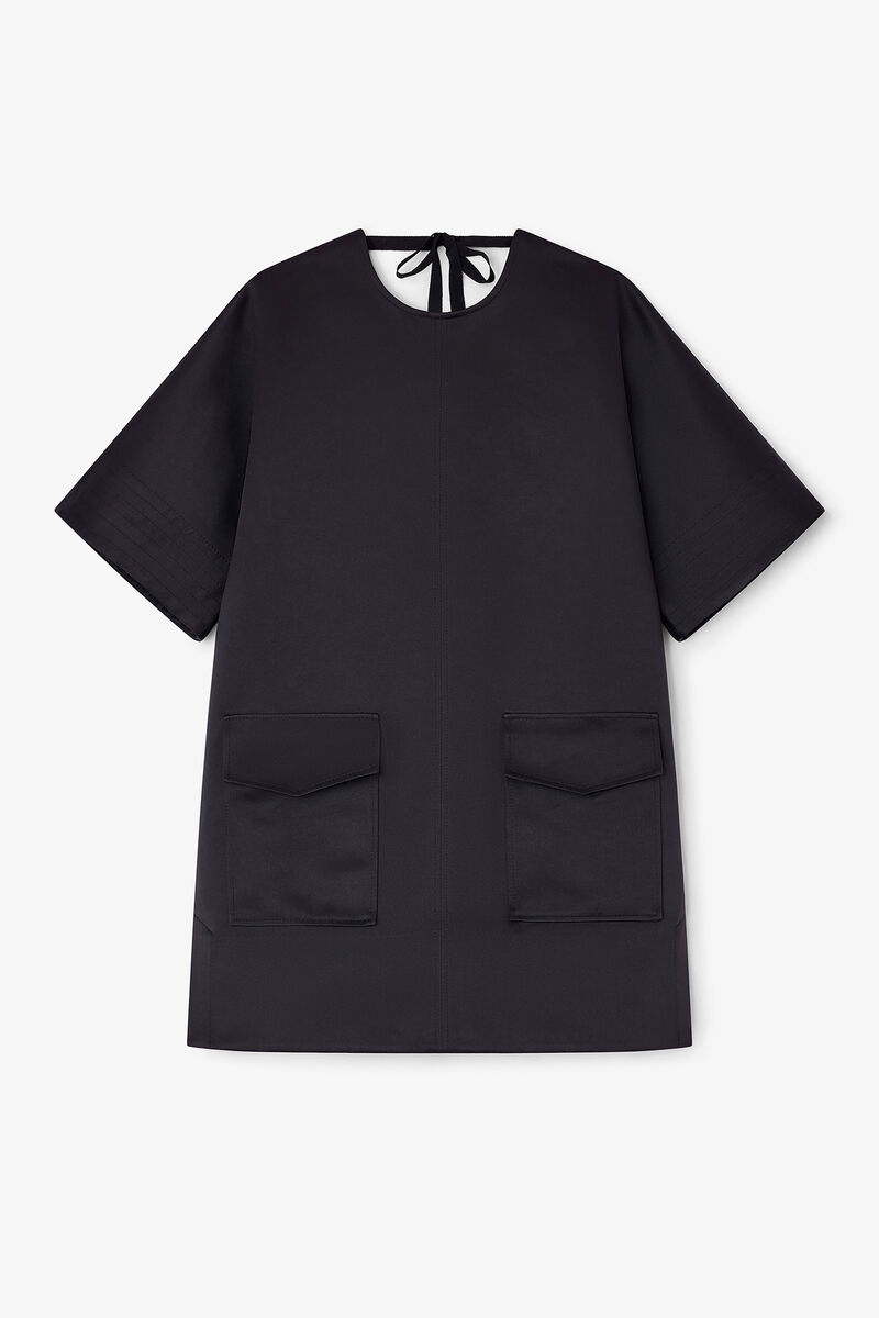 Black Kimono Dress, Recycled Polyester, in colour Black - 1 - GANNI