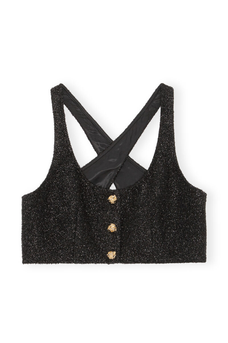 Sparkle Cropped Top, Polyester, in colour Black - 1 - GANNI