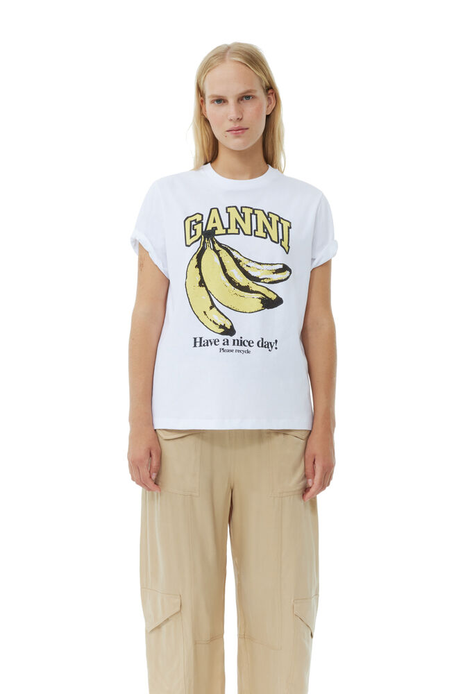 GANNI White Relaxed Banana T-shirt,Bright White