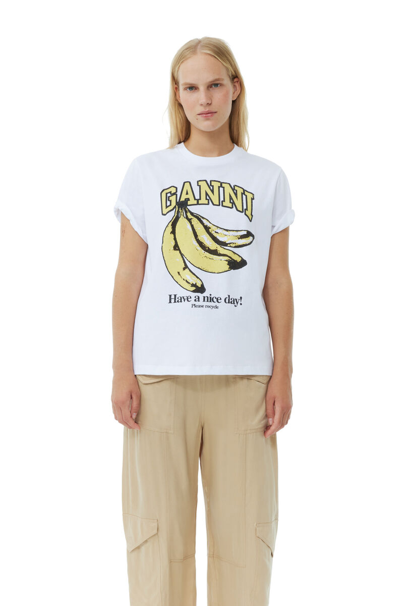 T-shirt White Relaxed Banana, Cotton, in colour Bright White - 1 - GANNI