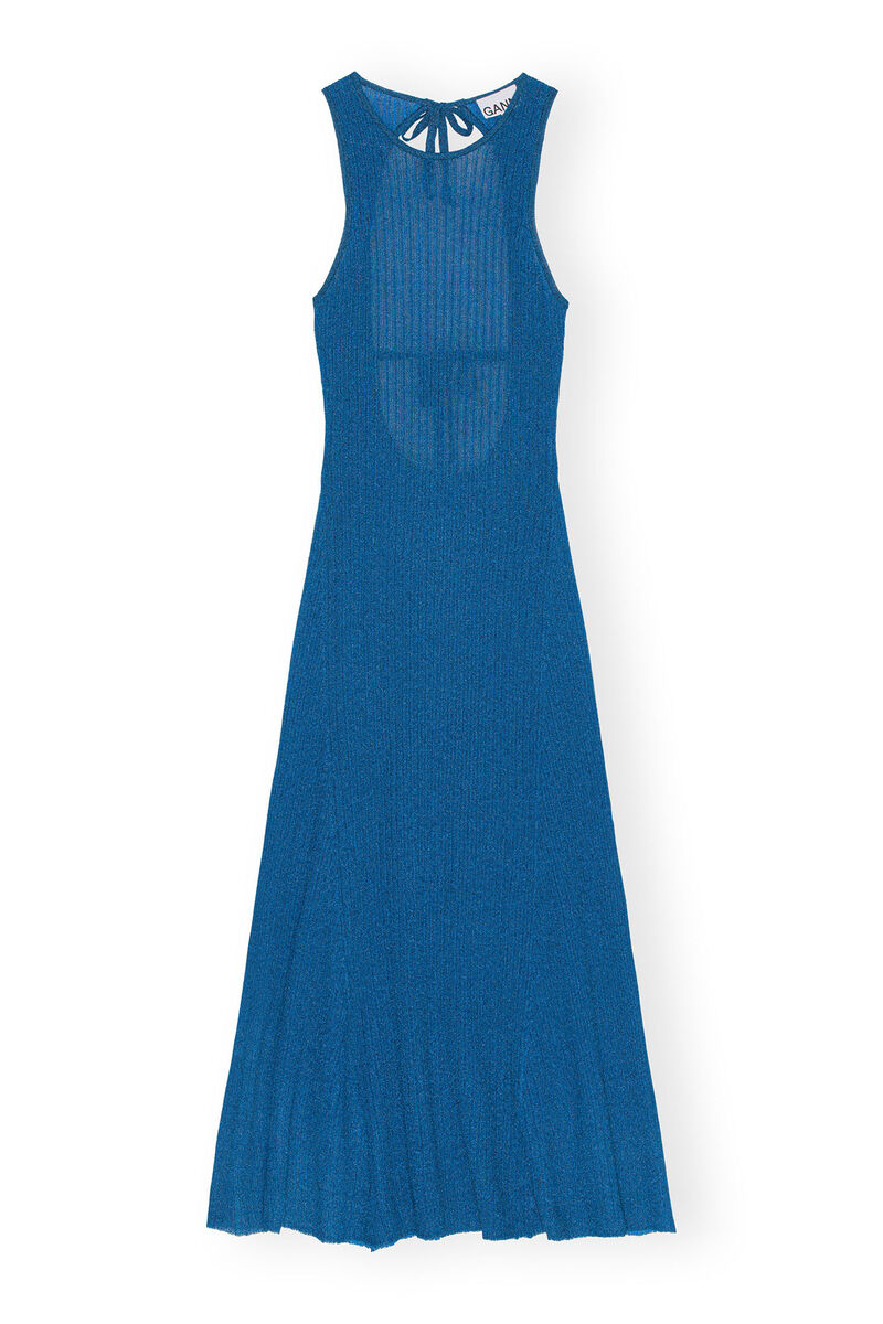 Sparkle Rib Open Back Dress, Metal, in colour Brilliant Blue - 1 - GANNI