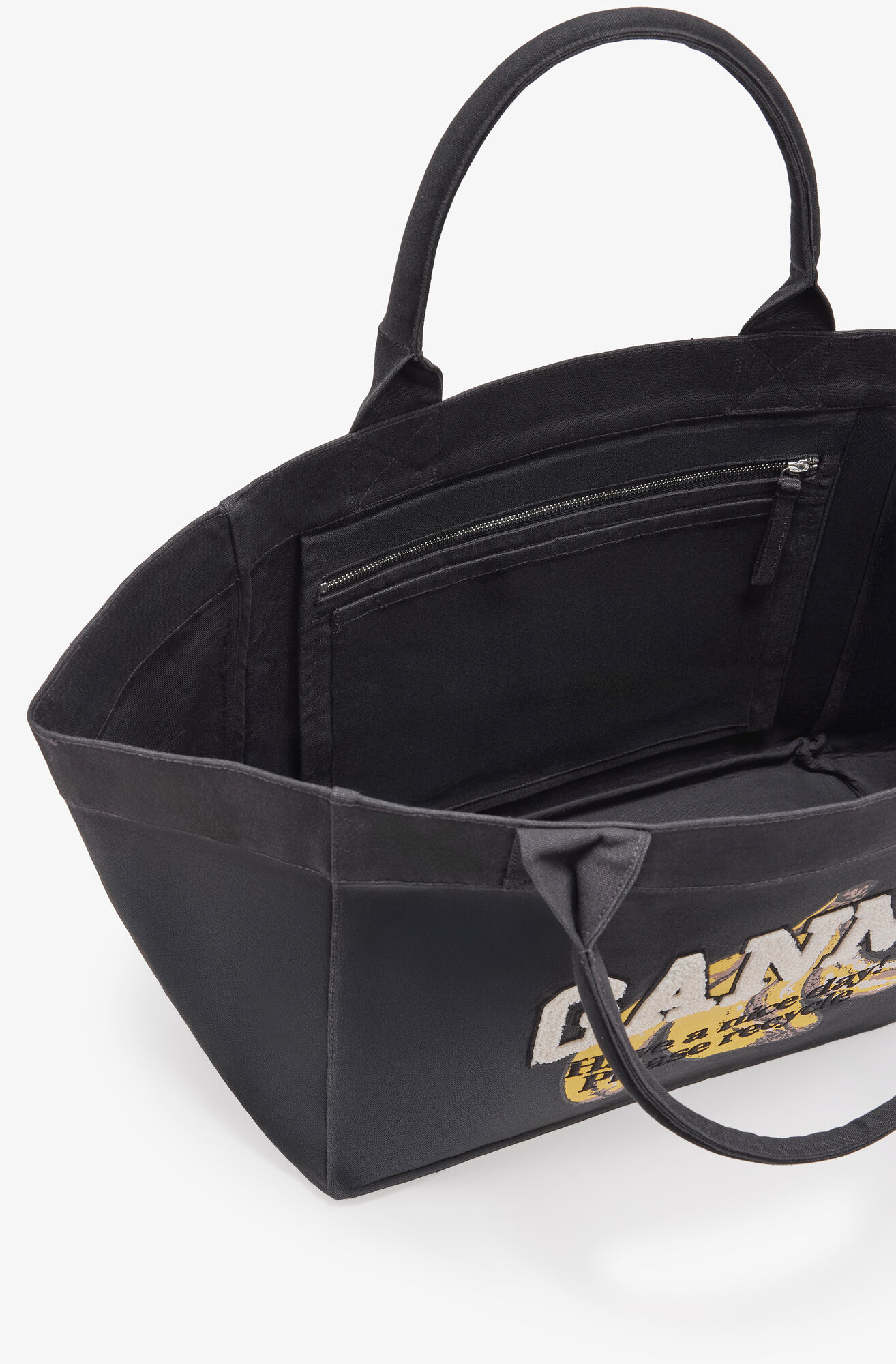 Black XXL Banana Print Tote, Recycled Cotton, in colour Black - 3 - GANNI