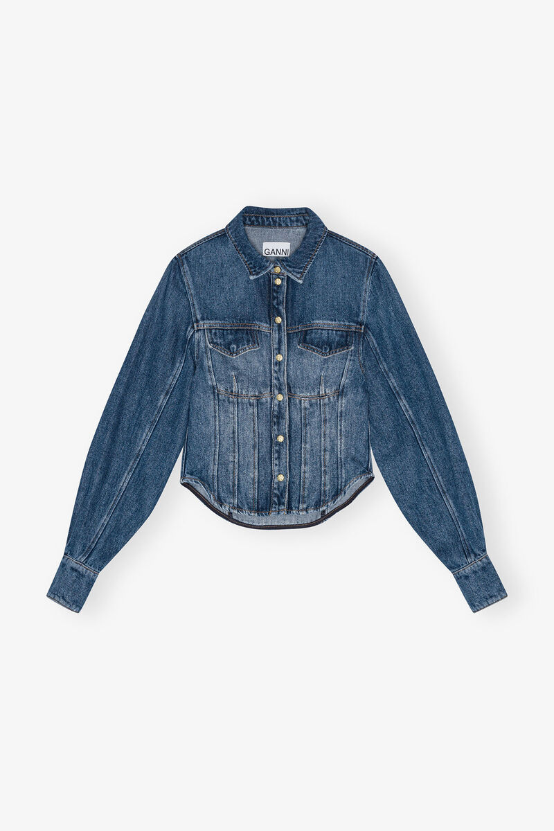 Blue Corsage Shirt, Tencel, in colour Mid Blue Vintage - 1 - GANNI