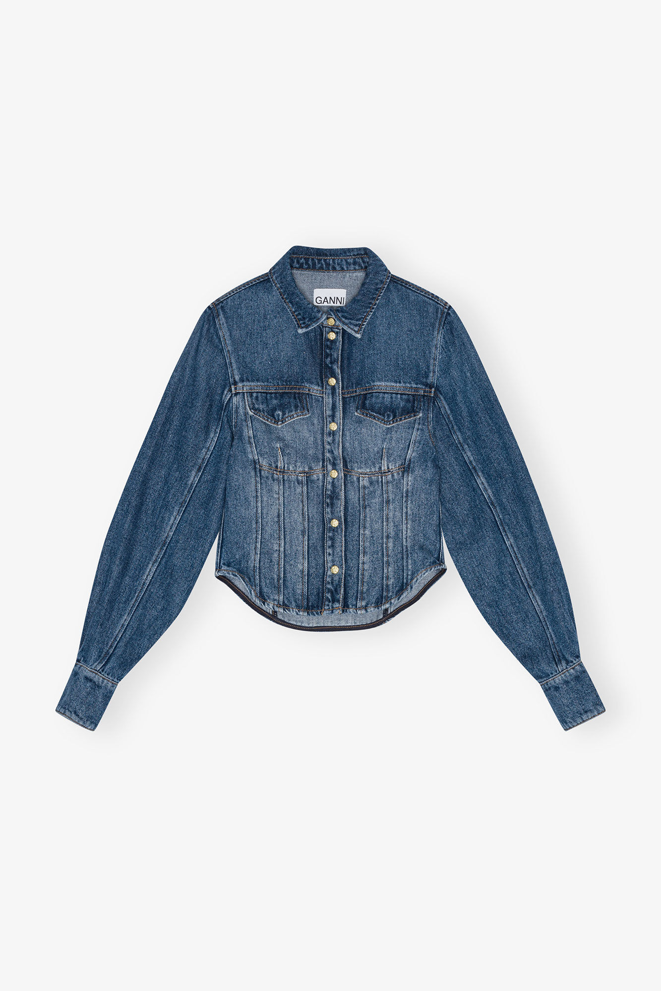 Blue Corsage Shirt, Tencel, in colour Mid Blue Vintage - 1 - GANNI