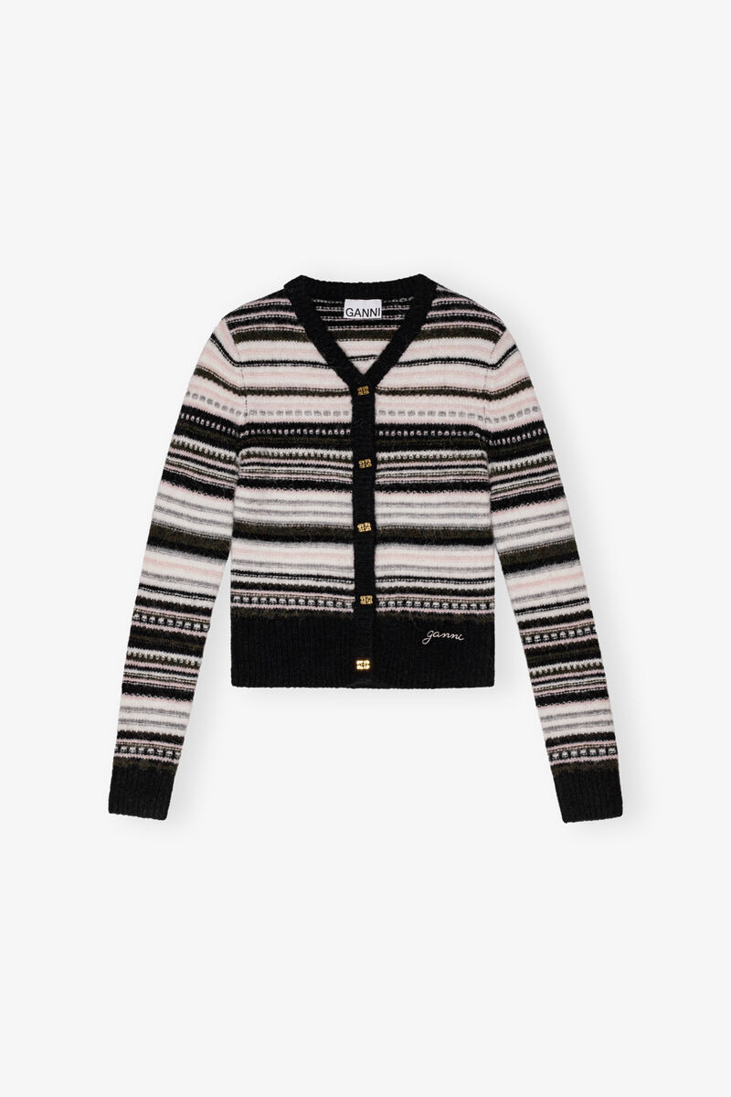 Black Stripe Cardigan, Alpaca, in colour Black - 1 - GANNI