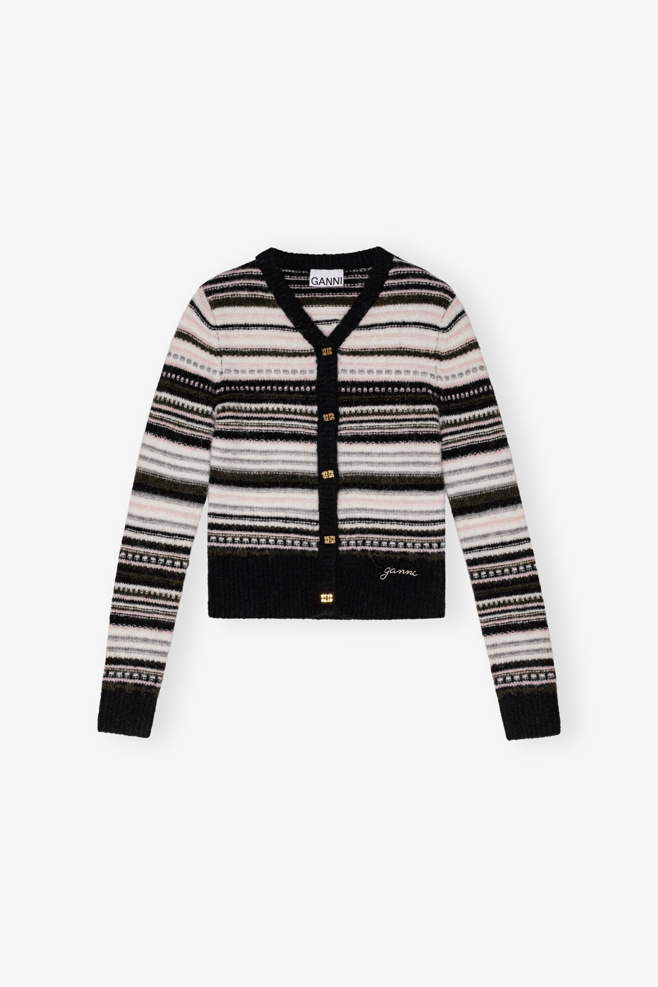 Black Stripe Cardigan, Alpaca, in colour Black - 1 - GANNI