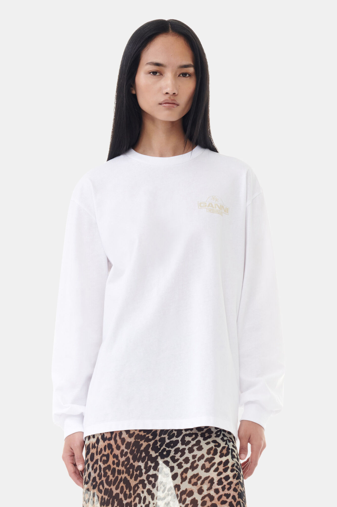 GANNI ホワイト カットアウト 長袖 Tシャツ