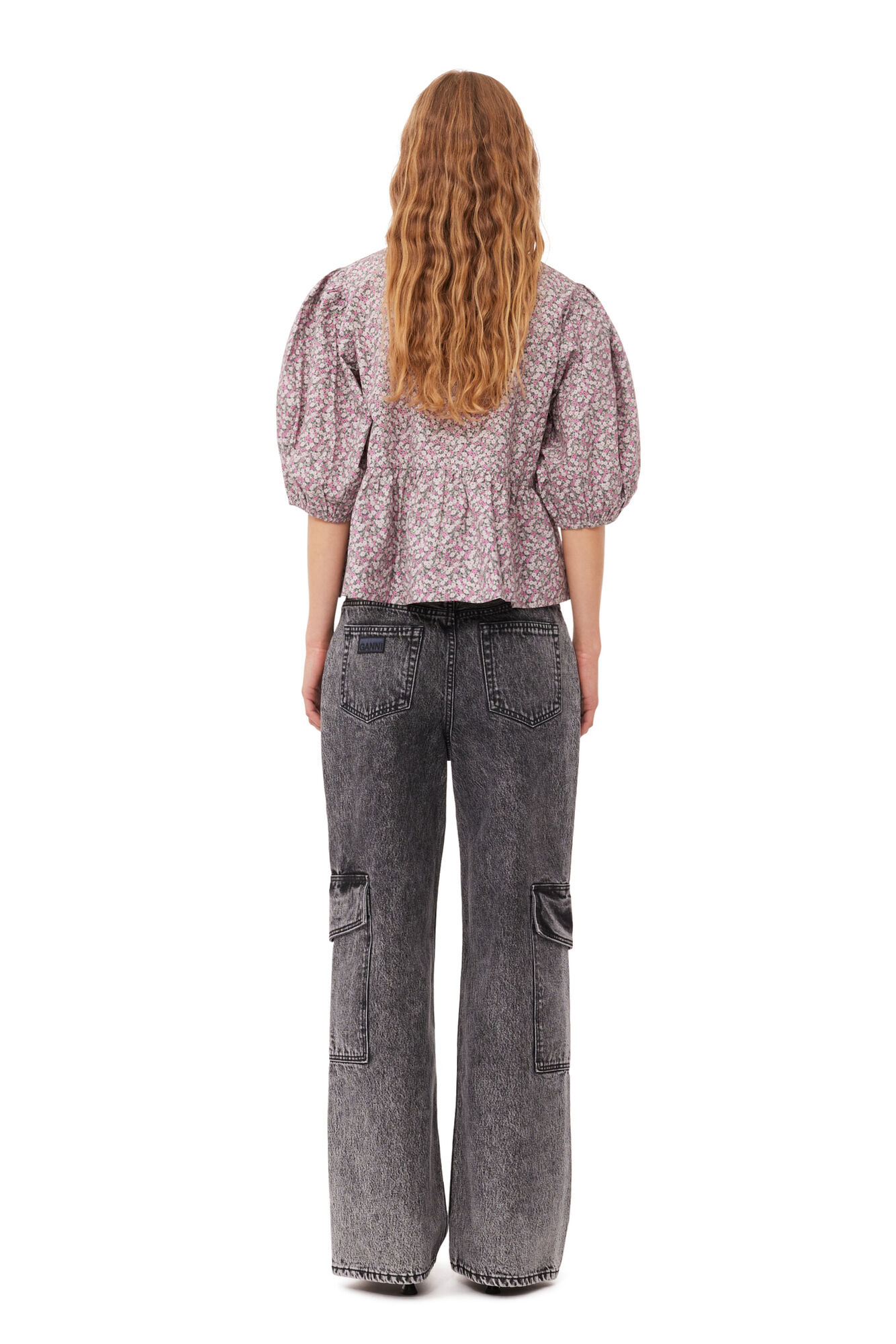 Floral Cotton Poplin Blouse, Cotton, in colour Frost Gray - 2 - GANNI