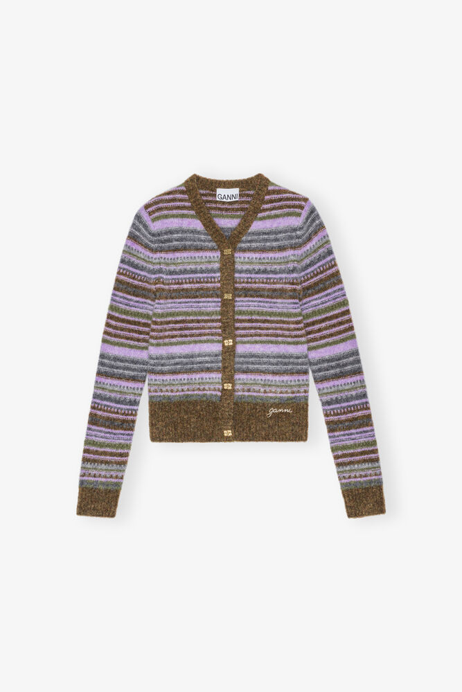Striped Wool Cardigan, Military Olive
