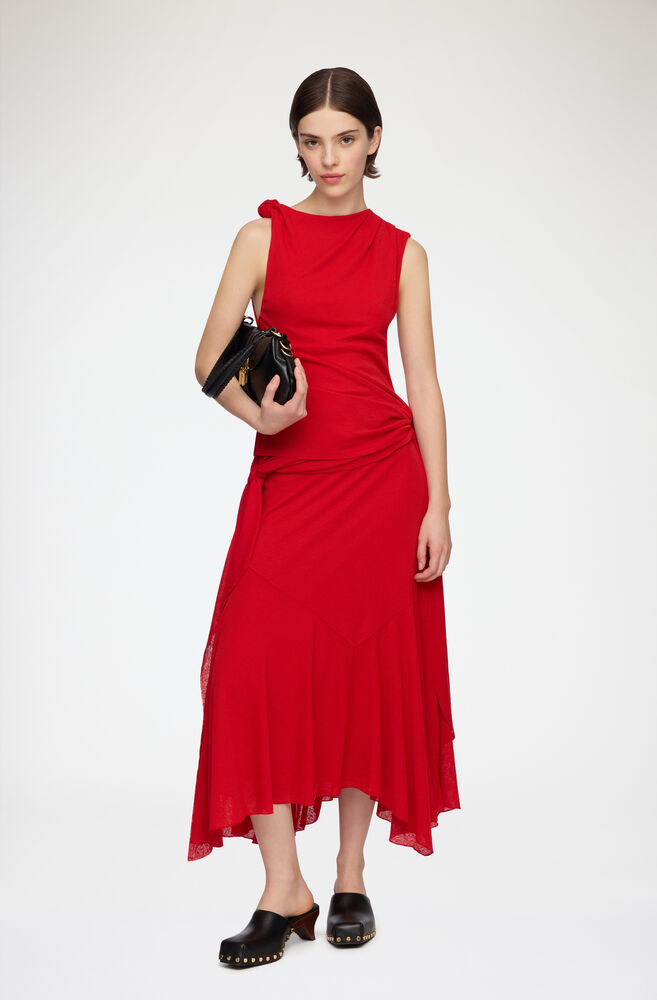 Long Dress in Marl Mesh, Goji Berry