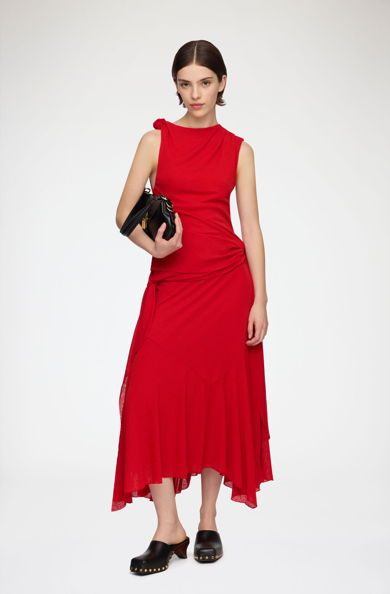 Long Dress in Marl Mesh, Recycled Polyester, in colour Goji Berry - 1 - GANNI