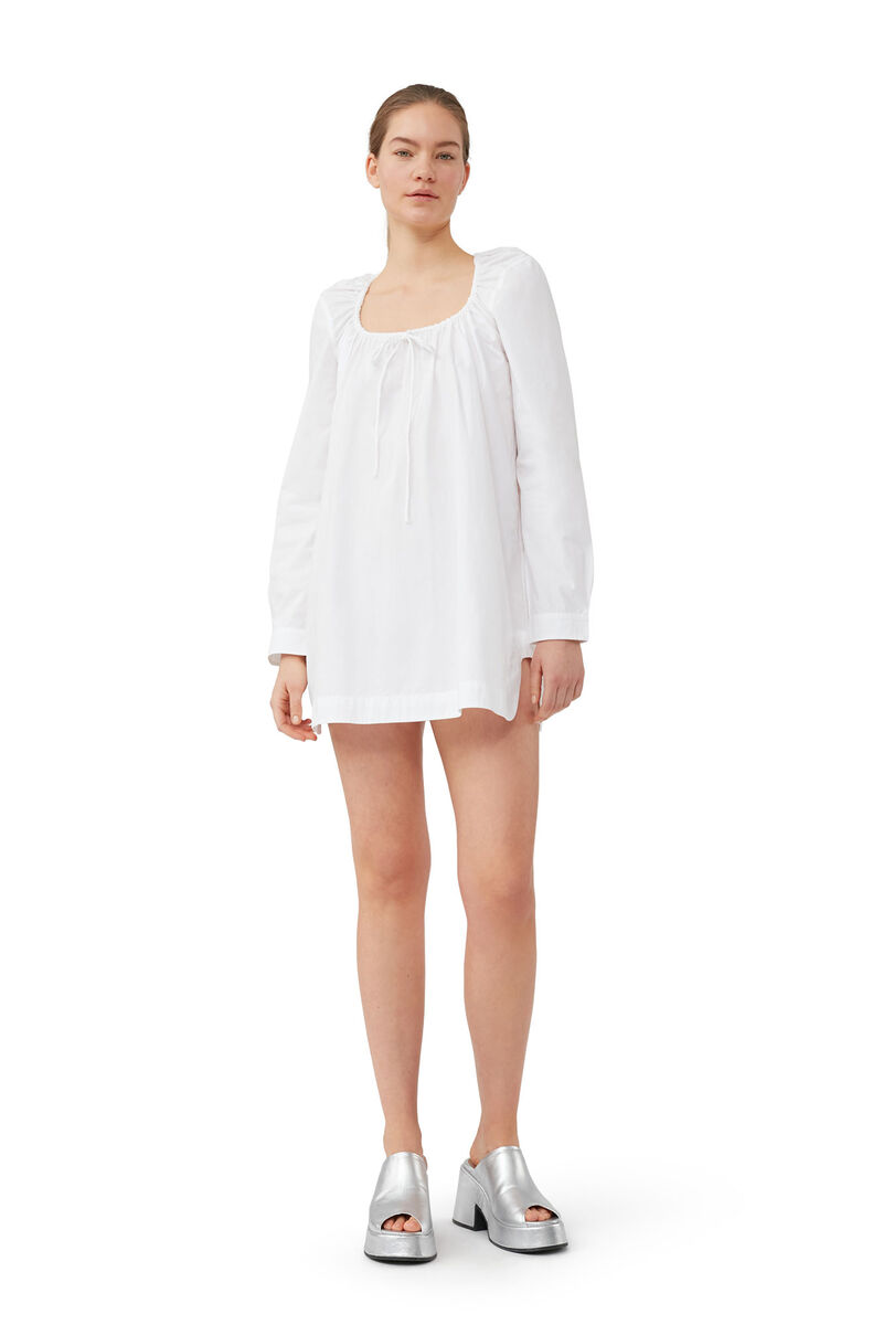 Miniklänning med fyrkantig halsringning i bomullspoplin, Cotton, in colour Bright White - 5 - GANNI