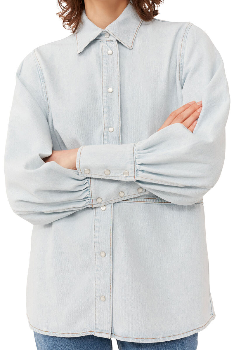 Future Denim Shirt, Organic Cotton, in colour Light Blue Vintage - 6 - GANNI