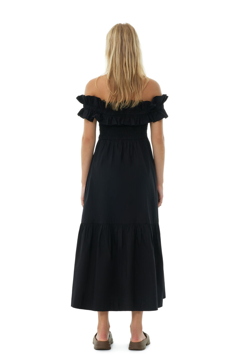 Black Cotton Poplin Long Smock Kleid, Cotton, in colour Black - 4 - GANNI