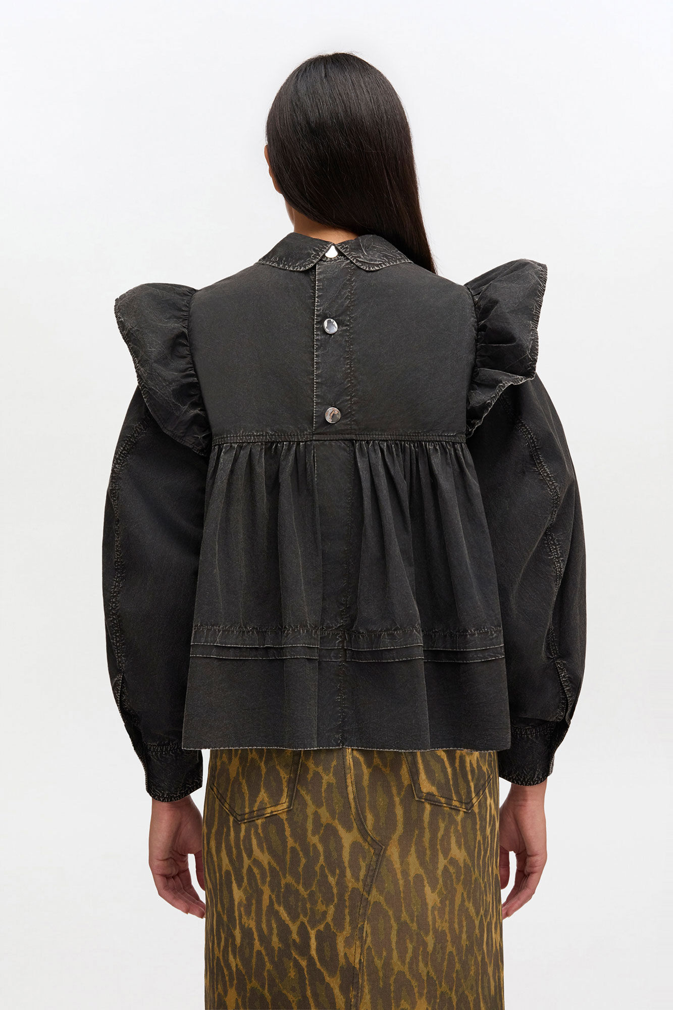 Sortvasket fl&aelig;sebluse, Organic Cotton, in colour Black - 3 - GANNI