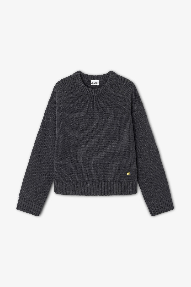 Dark Grey Wool Mix Jumper, Wool, in colour Phantom - 1 - GANNI