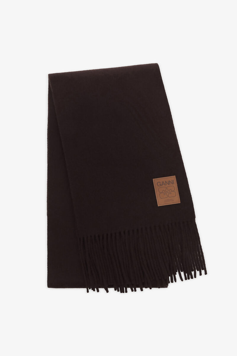 Wool Knit Scarf, Wool, in colour Chocolate Plum - 1 - GANNI