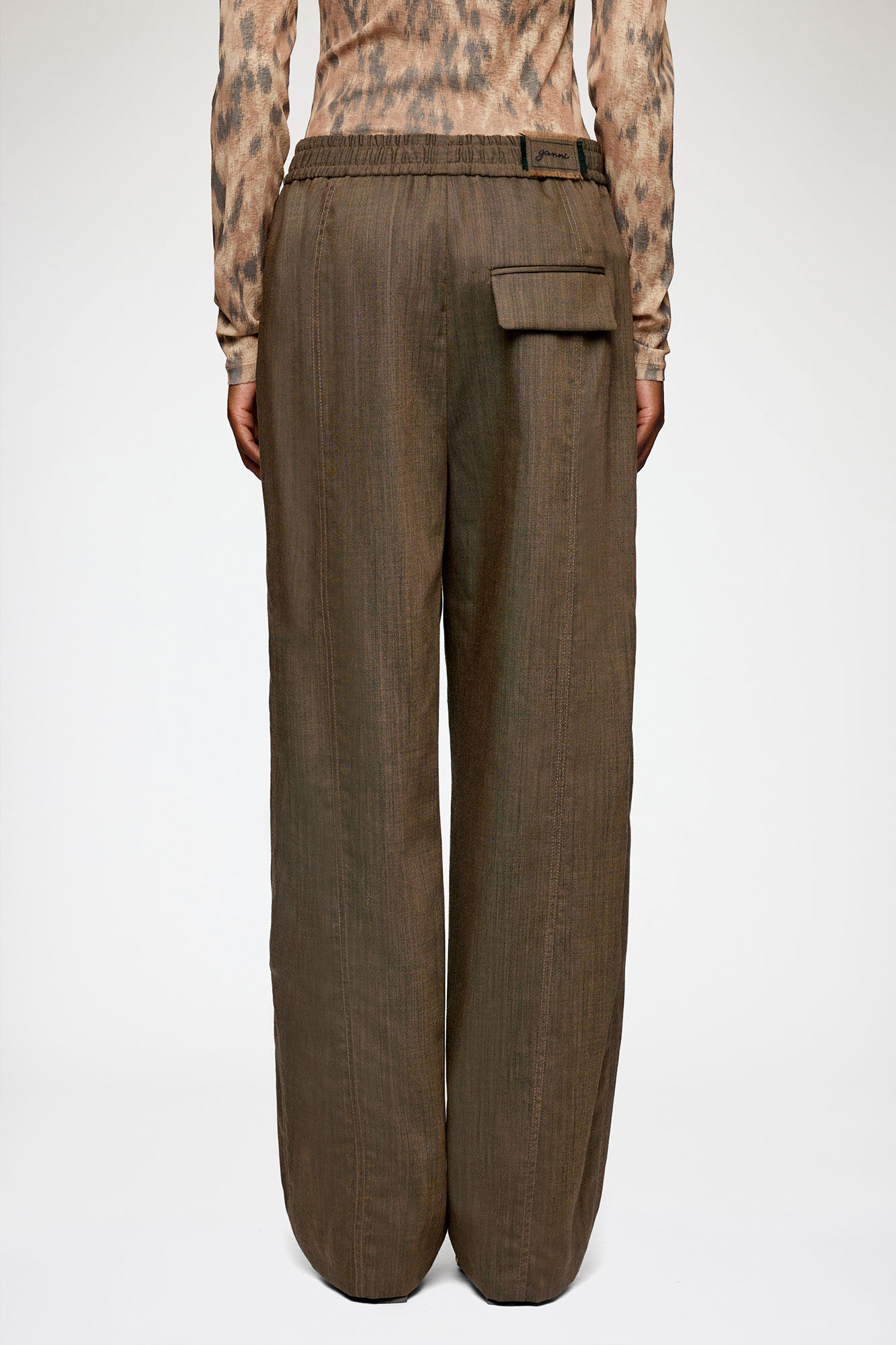Trousers in Brown Wool Melange, Recycled Wool, in colour Canteen - 3 - GANNI