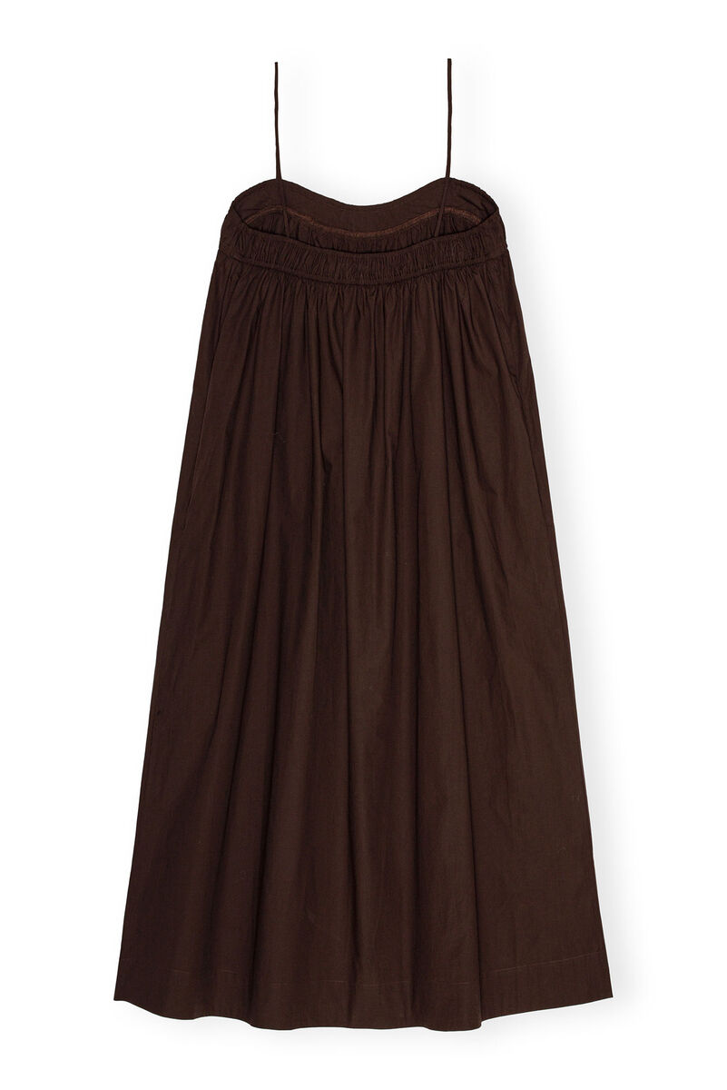 Brown Cotton Poplin Midi Strap-kjole, Cotton, in colour Mole - 2 - GANNI