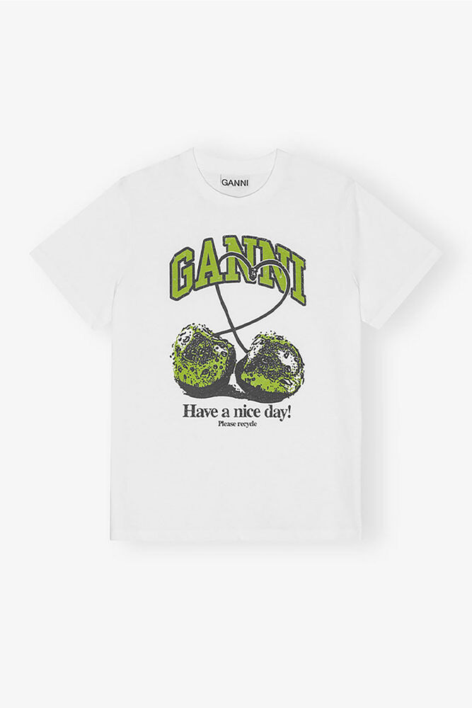 White Basic Jersey Cherry Relaxed T-shirt, Bright White